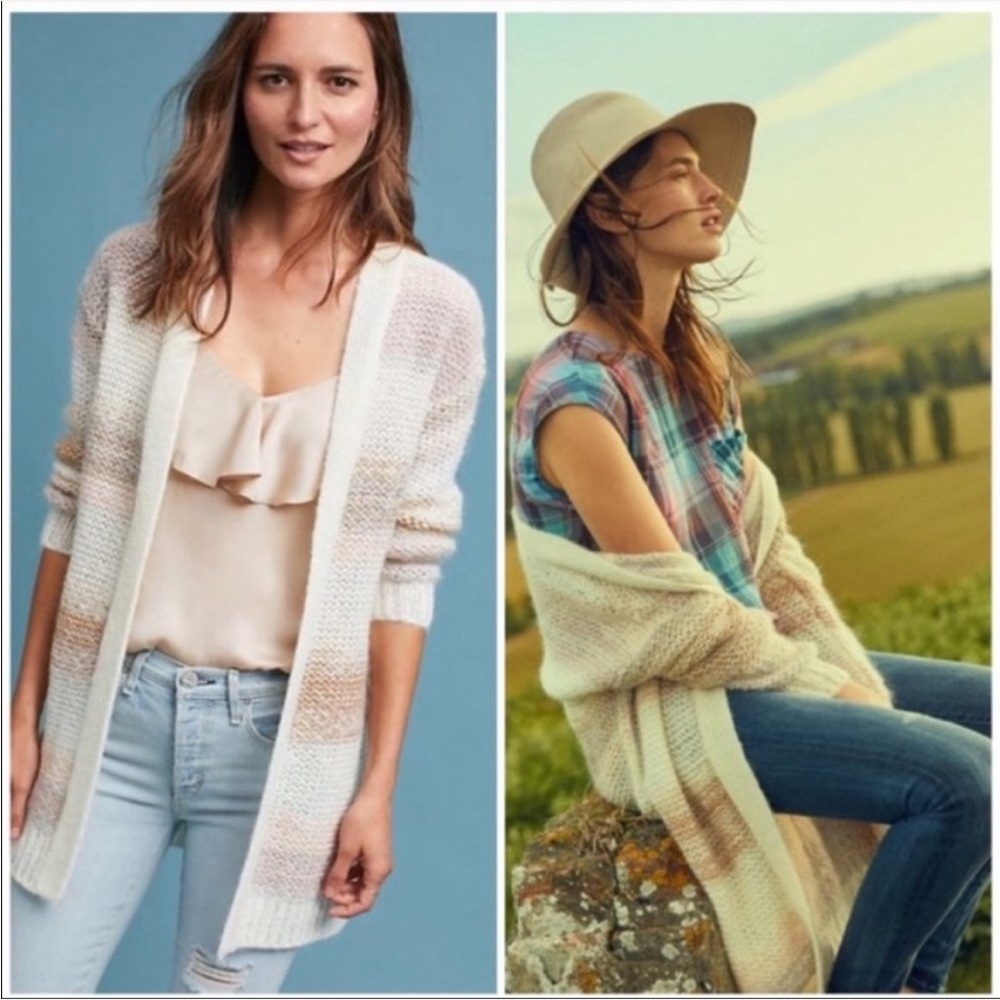 NUMPH Anthropologie Loraina Cream Stripe Open Front Cardigan Sweater Womens XS